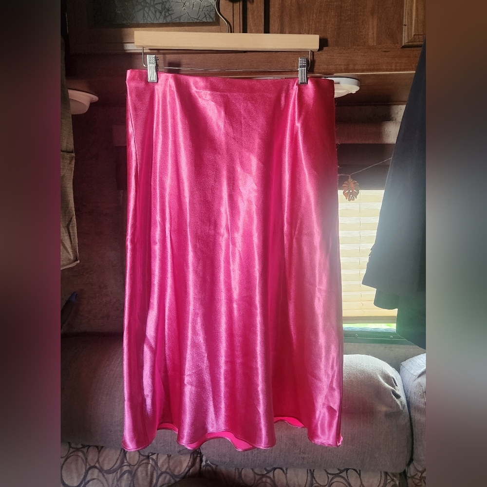 💖 Hot Pink Satin Midi Skirt – Bias Cut | Y2K Barbie Vibes